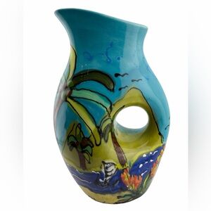 Studio Art Pottery Colorful Tropical Glazed Pitcher Vase Signed Michelle Elliott